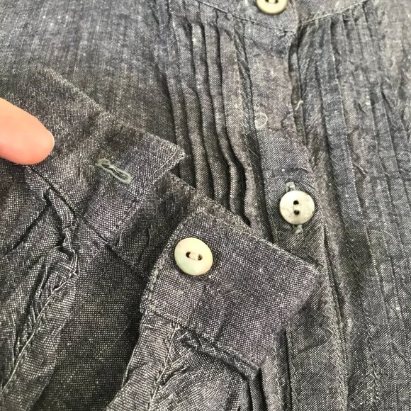 J.Jill Sz XS Linen Blend Navy Pintuck Front Banded Collar Tunic - Picture 7 of 8